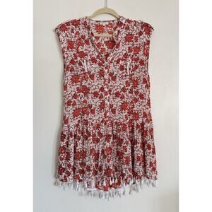 Red White Poupette St Barth Heni Tassel Floral Mini Dress S